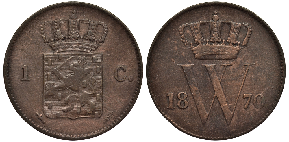 Нидерланды 1 цент 1870  KM 100 медь 1530-323