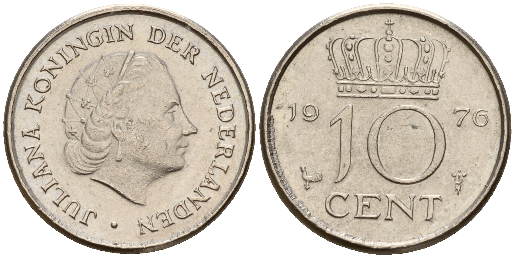 Нидерланды 10 центов 1976 Юлиана (1949-1980) KM 182 никель    4598-331