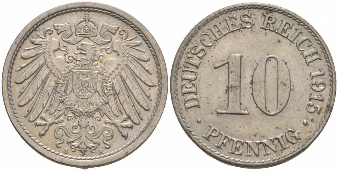 ГЕРМАНИЯ 10 ПФЕННИГОВ 1915 A J. 13, KM 12 медно-никель 73-1446