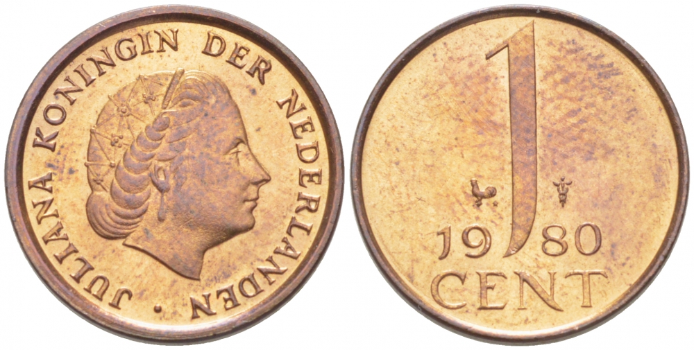 Нидерланды 1 цент 1980 Юлиана (1949-1980) KM 180 бронза 218-1248