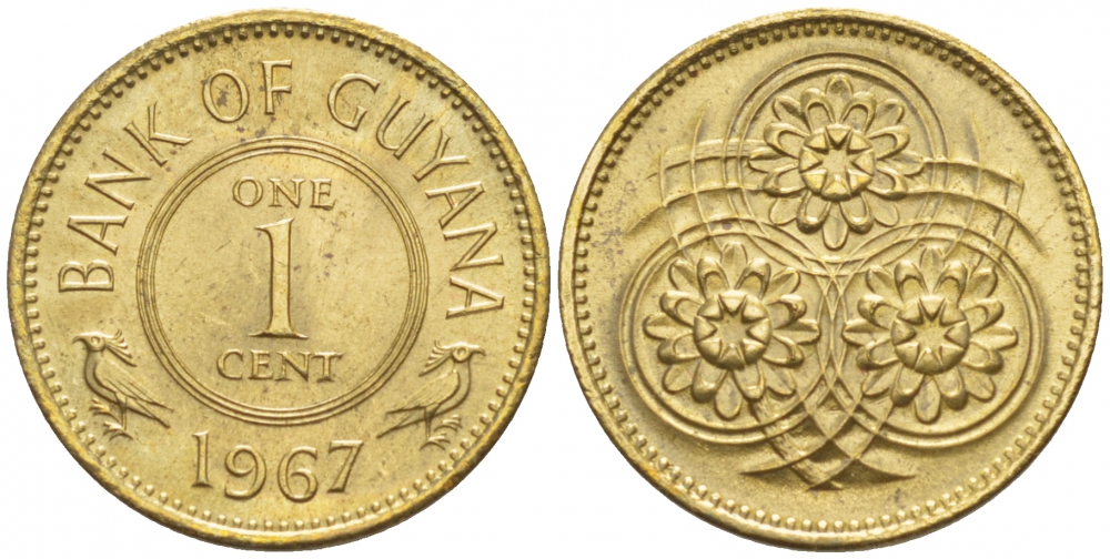 Гайана 1 цент 1967 Республика KM 31 никель латунь UNC 4547-958