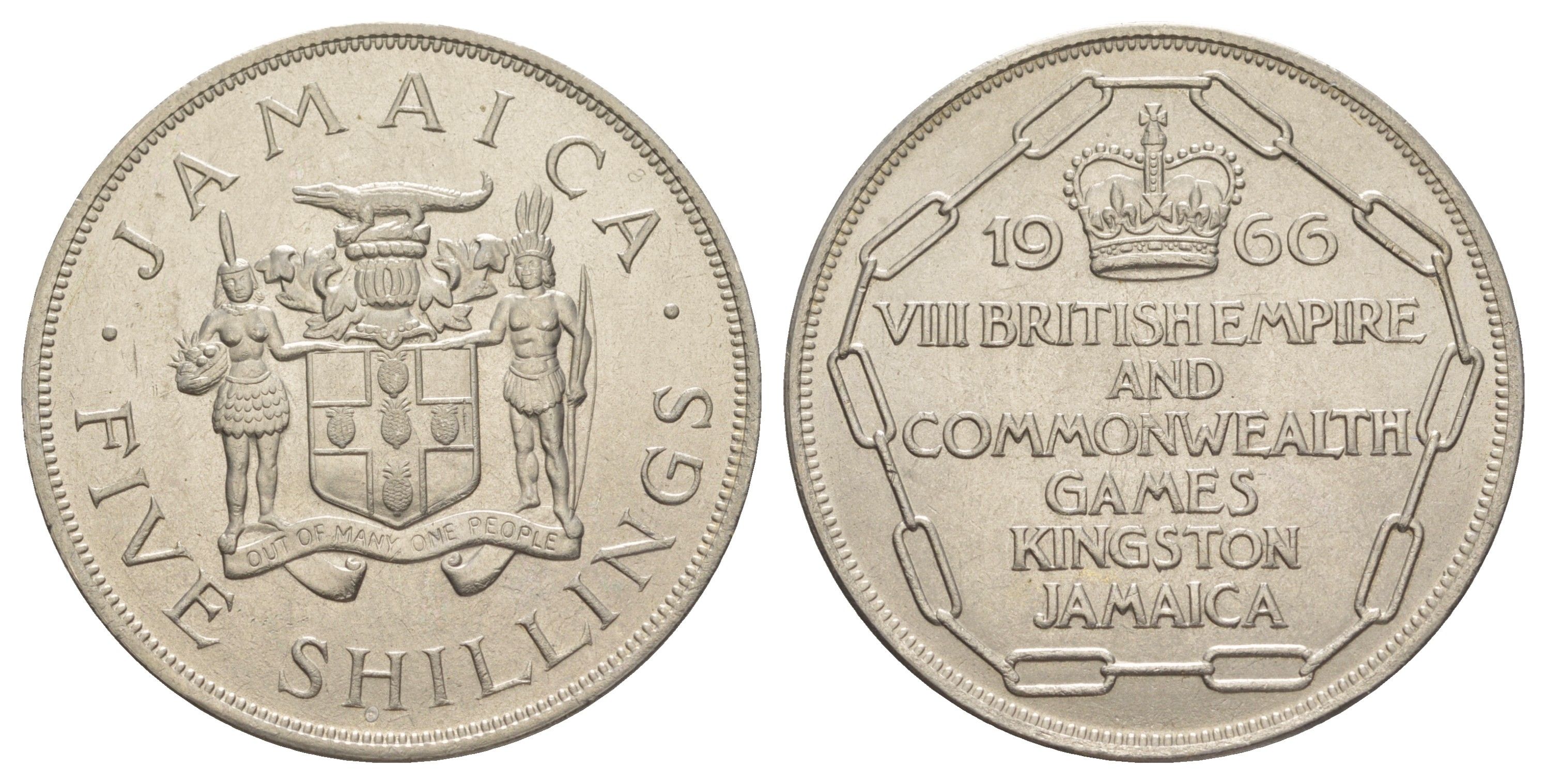 Ямайка 5 шиллингов 1966 VIII Игры Содружества KM 40 медно-никель UNC 4527-235