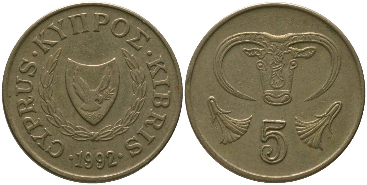 Кипр 5 центов 1992 KM 55.3 никель латунь 4158-555