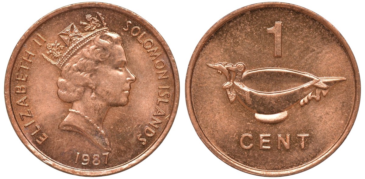 Соломоновы острова 1 цент 1987 Елизавета II (1953-) KM 24 сталь плакированная бронзой aUNC 4602-918