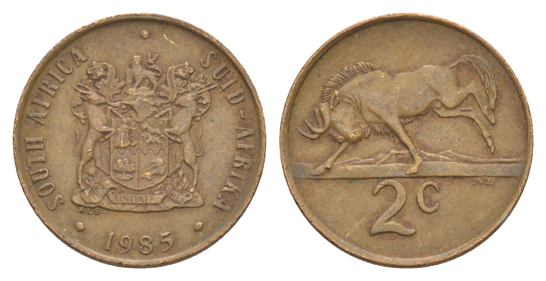 ЮАР 2 цента 1985 герб, антилопа гну KM 83 бронза 4621-162