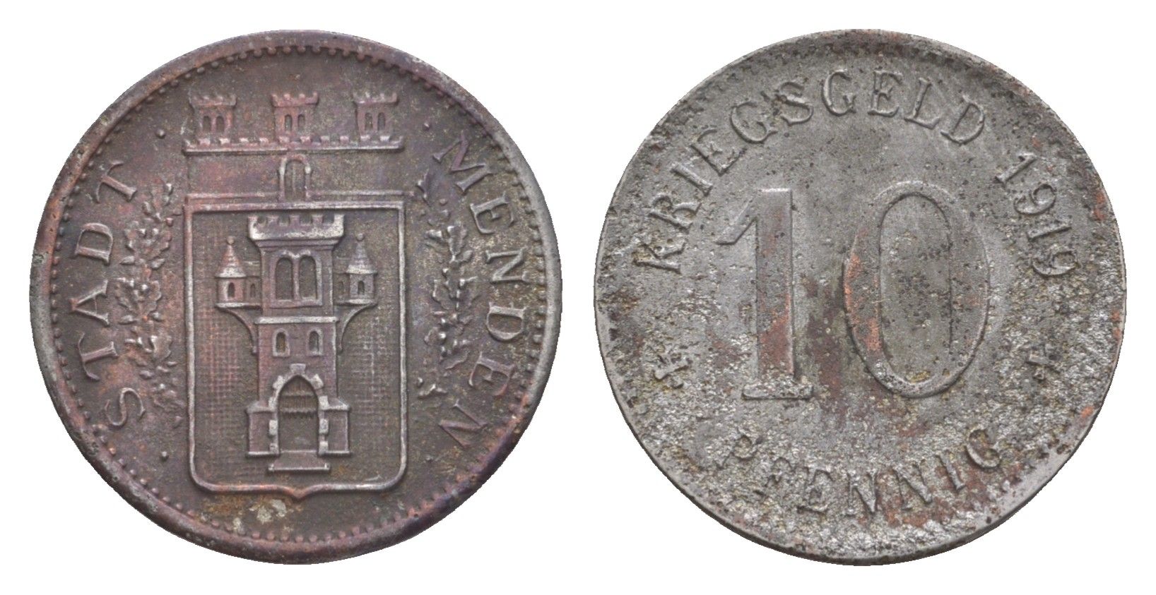 Менден 10 пфеннигов 1919 Funck 328.8 железо 4636-837
