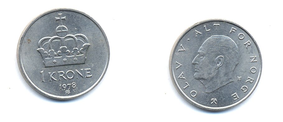 НОРВЕГИЯ 1 КРОНА 1978 KM 419 медно-никель 4379-224