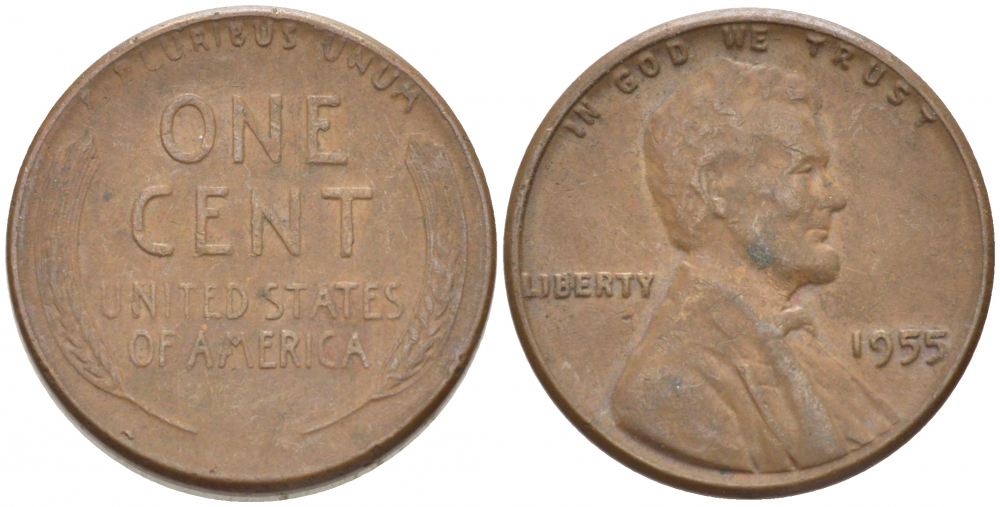 США 1 ЦЕНТ 1955 ЛИНКОЛЬН KM А132 медь цинк 218-255