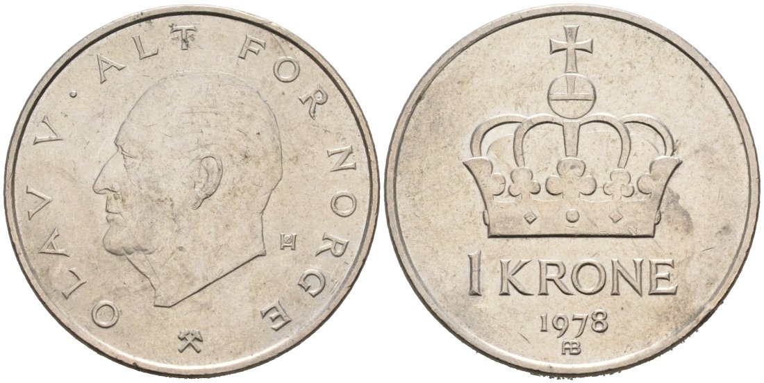 Норвегия 1 крона 1978 Улаф V KM 419 медно-никель 4571-417