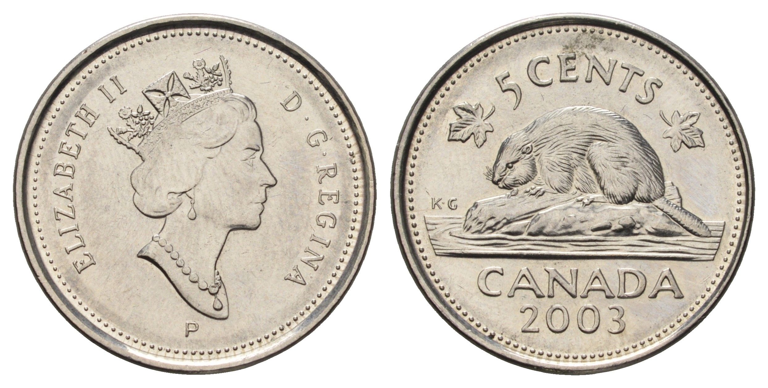 Канада 5 центов 2003 P, Елизавета II (1952-2022), бобр KM 182b сталь плакированная никелем UNC 4689-449