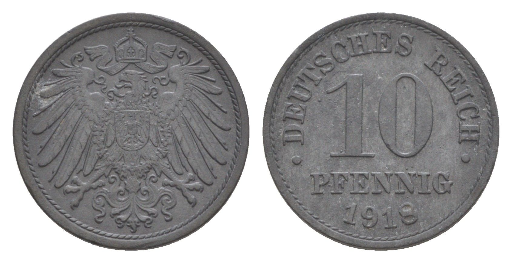 Германия 10 пфеннигов 1918 KM 26, J. 299 цинк 4647-1014