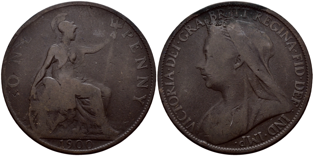 Великобритания 1 пенни 1900 Виктория (1837-1901) KM 790, Spink 3961 бронза 83-1125