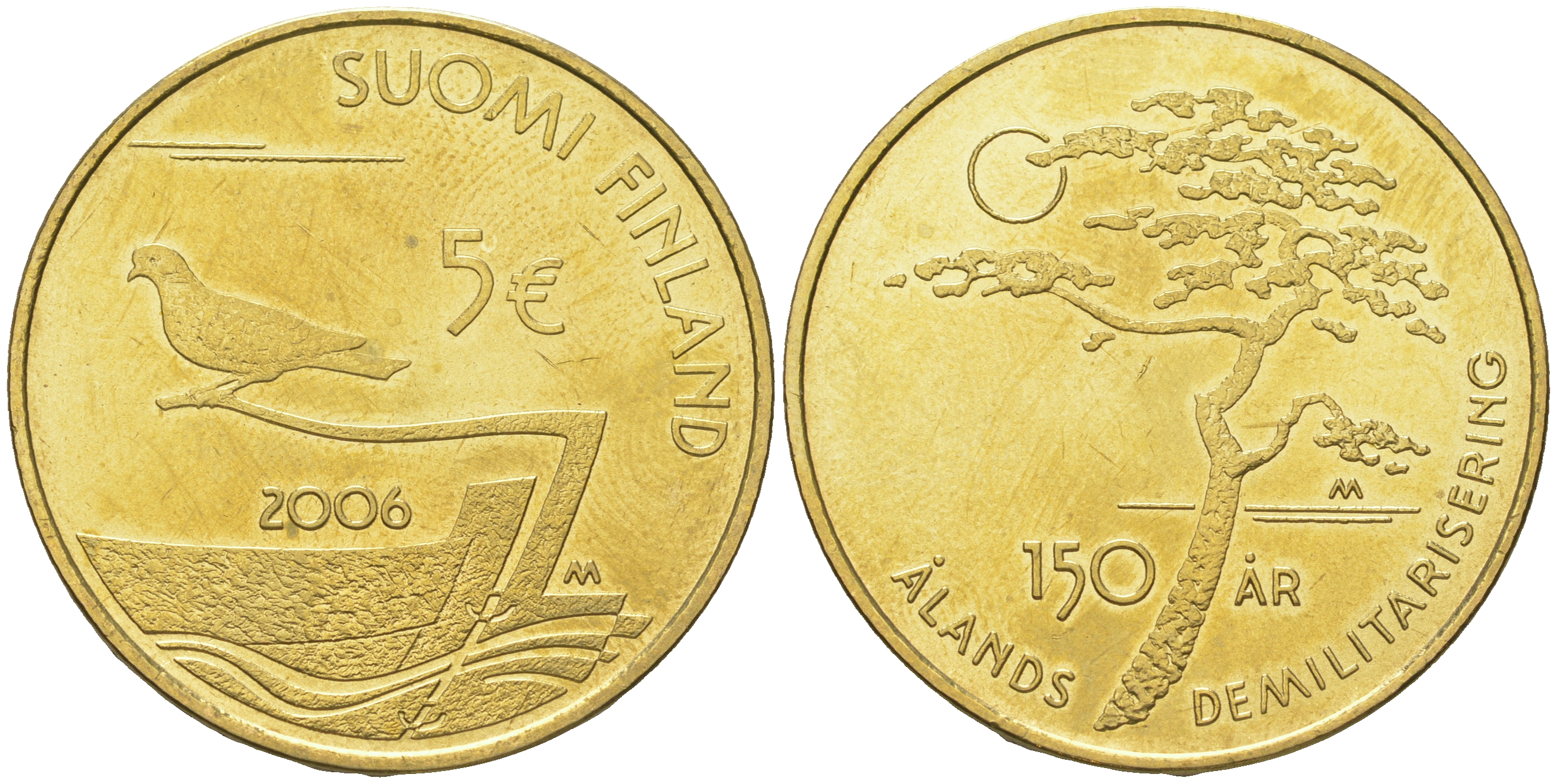 Финляндия 5 евро 2006 150 лет демилитаризация Аландских островов KM 123 нордик  UNC  650-412