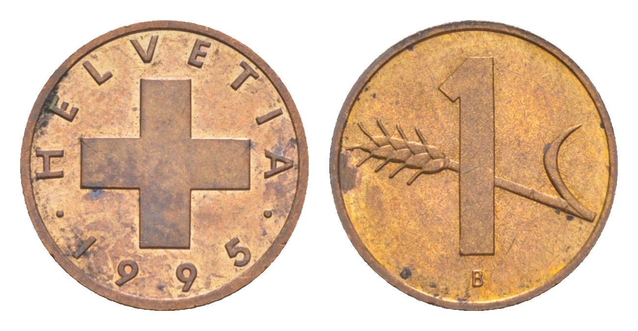 Швейцария 1 раппен 1995 B KM 46 бронза UNC 4630-612