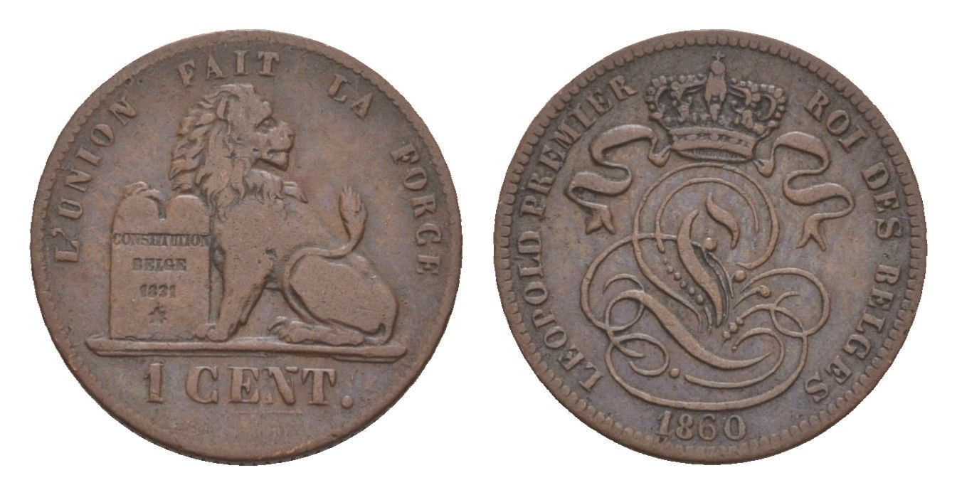 Бельгия 1 сантим 1860 Леопольд I (1831-1865) KM 1 медь 4658-843