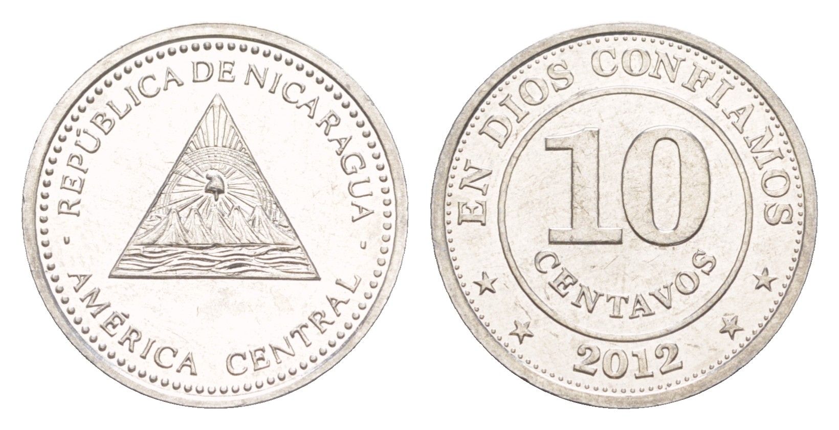 Никарагуа 10 сентаво 2012 KM 105 алюминий UNC 4640-1035