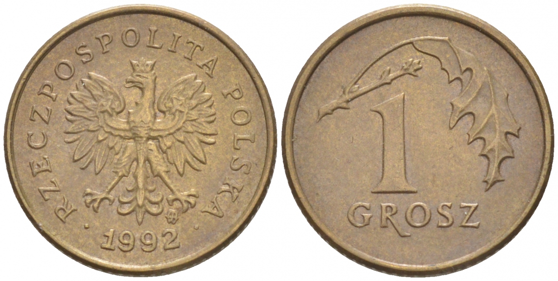 ПОЛЬША 1 ГРОШ 1992 MW KM 276 латунь 100-238