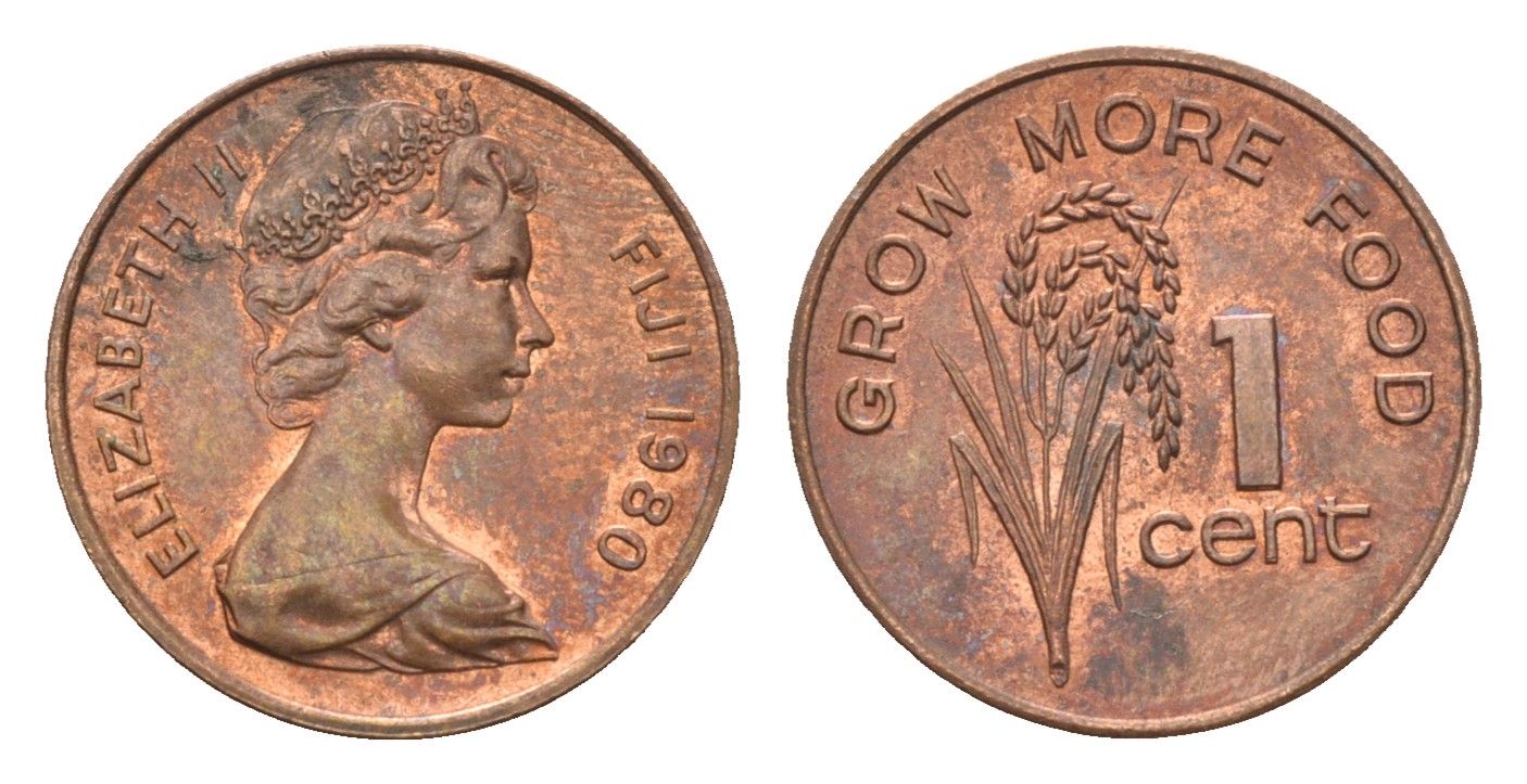Фиджи 1 цент 1980 ФАО KM 39 бронза aUNC 4697-652