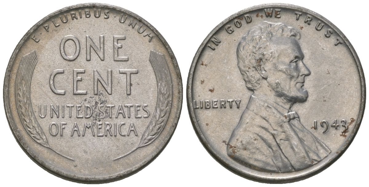 США 1 цент 1943 Авраам Линкольн KM 132 a сталь покрытая цинком aUNC 4580-223