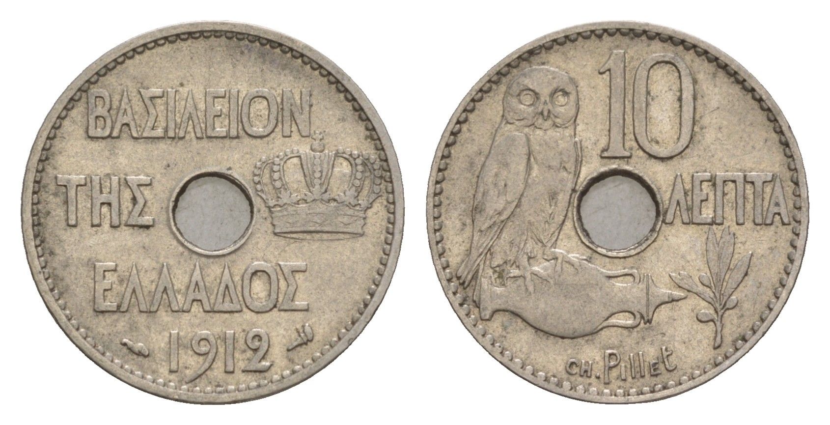 Греция 10 лепт 1912 Георг I (1863-1913), сова KM 63 никель 4655-362