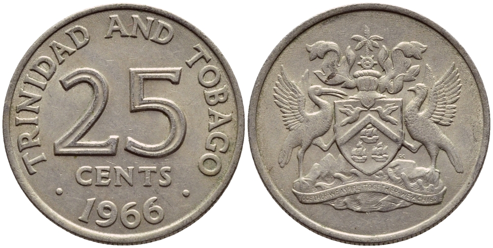 Тринидад и Тобаго 25 центов 1966 герб KM 4 медно-никель 4396-637