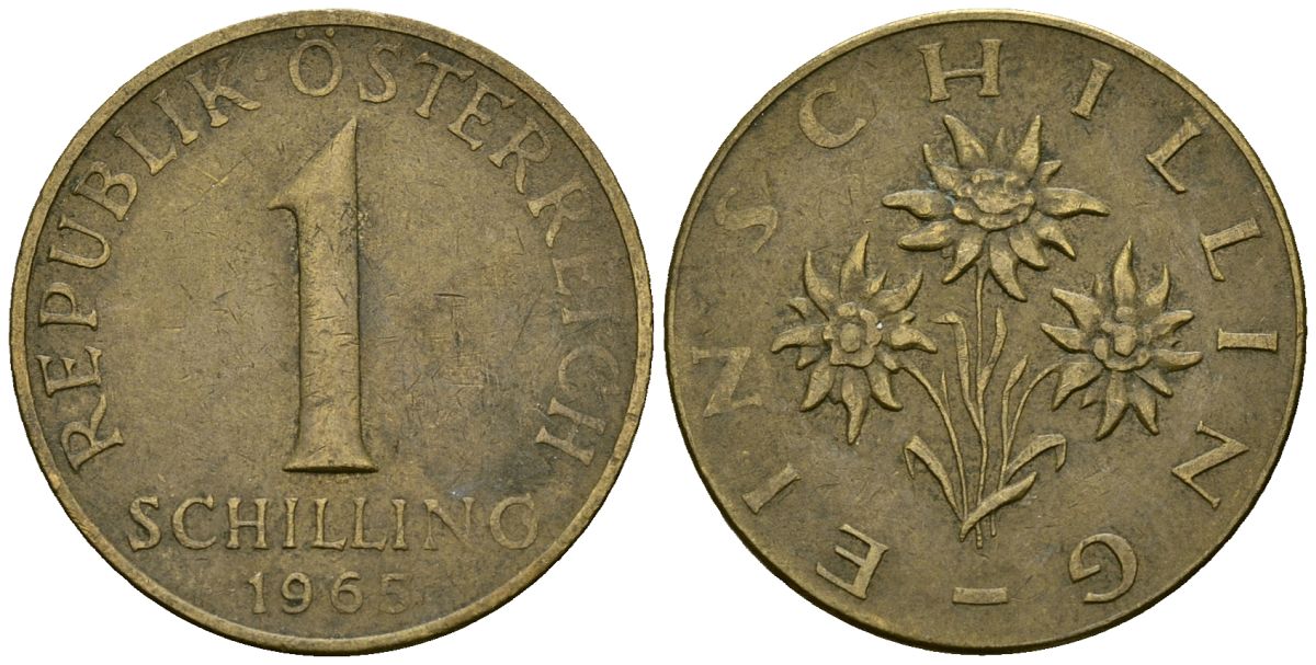 Австрия 1 шиллинг 1965 KM 2886 алюминиевая бронза 4167-1146