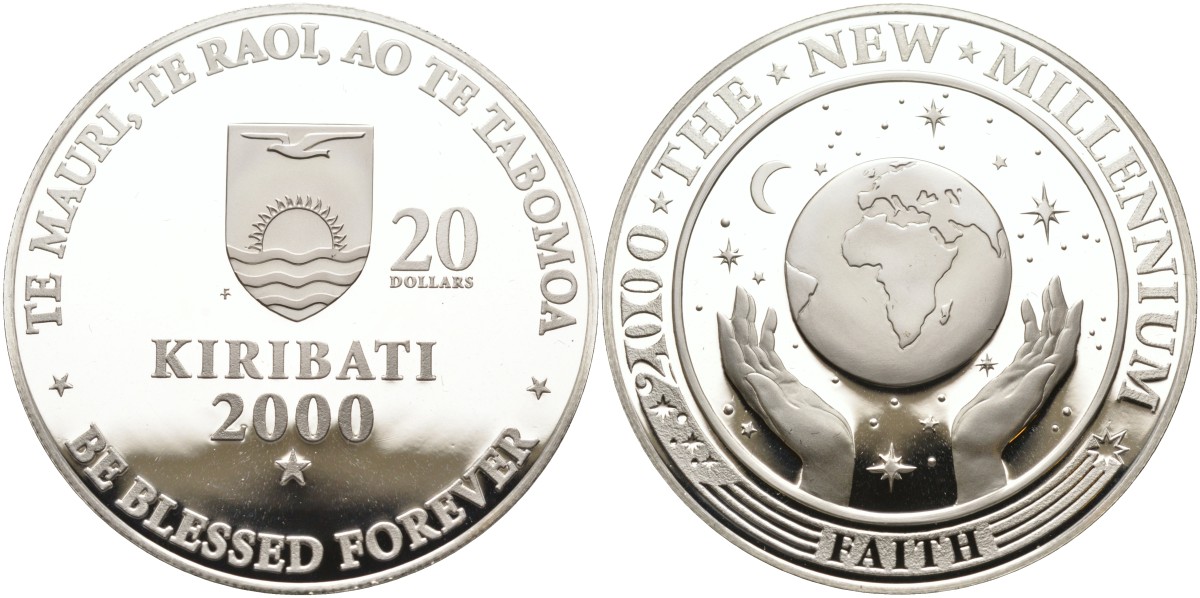 Кирибати 20 долларов 2000 миллениум, вера, космос KM 39 серебро PROOF 06-134-11