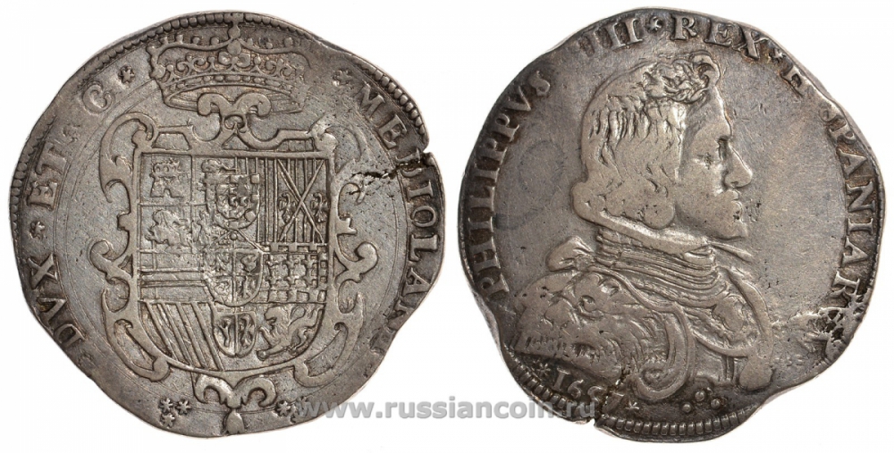 Милан 1 дукатон 1657 Филипп IV Испанский Dav. 4003 серебро 00-000-00