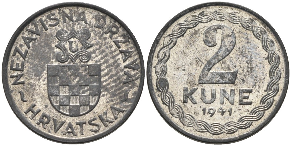 Хорватия 2 куны 1941 королевство KM 2 цинк aUNC 177-1465