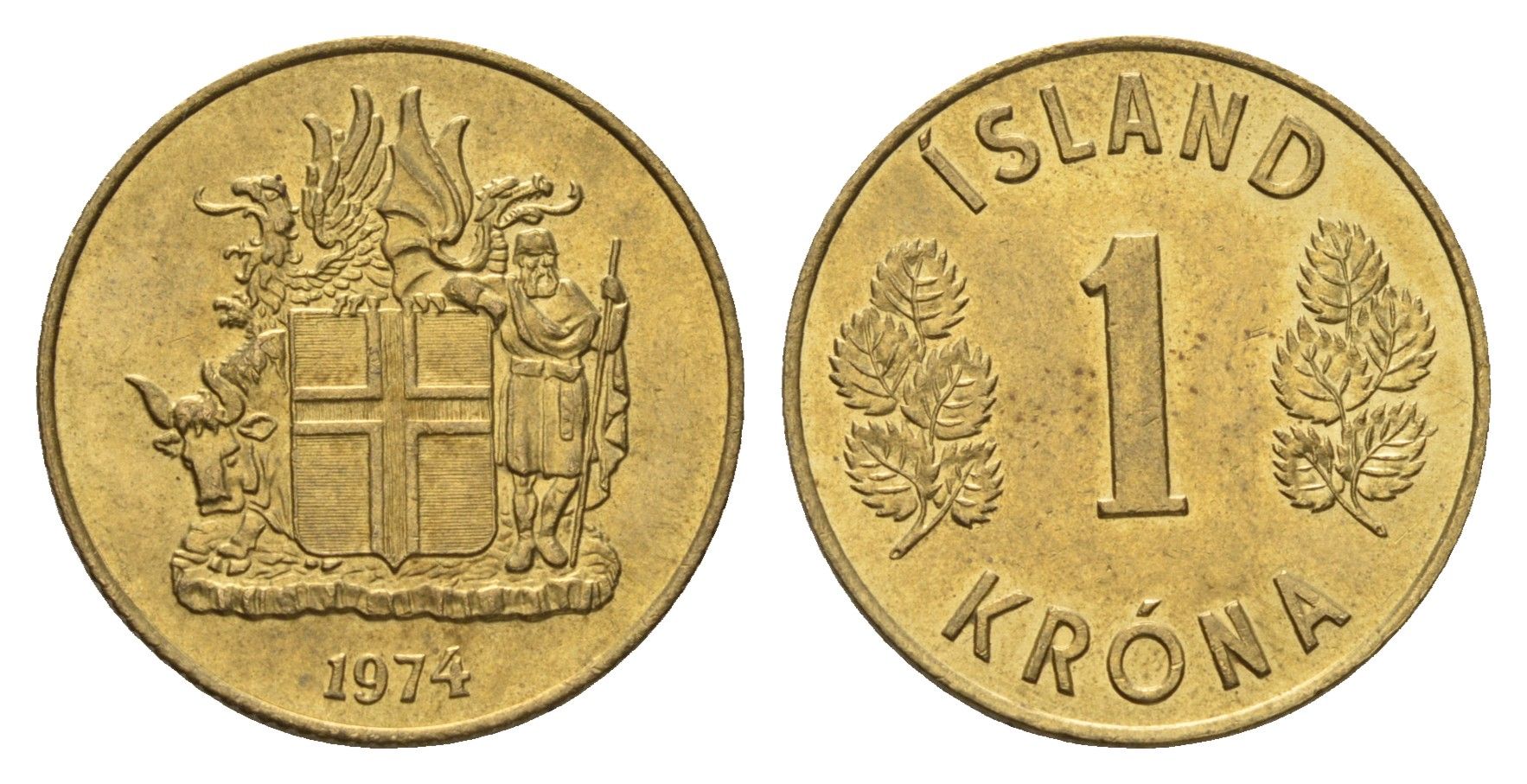 Исландия 1 крона 1974 KM 12a никель латунь UNC 4691-515
