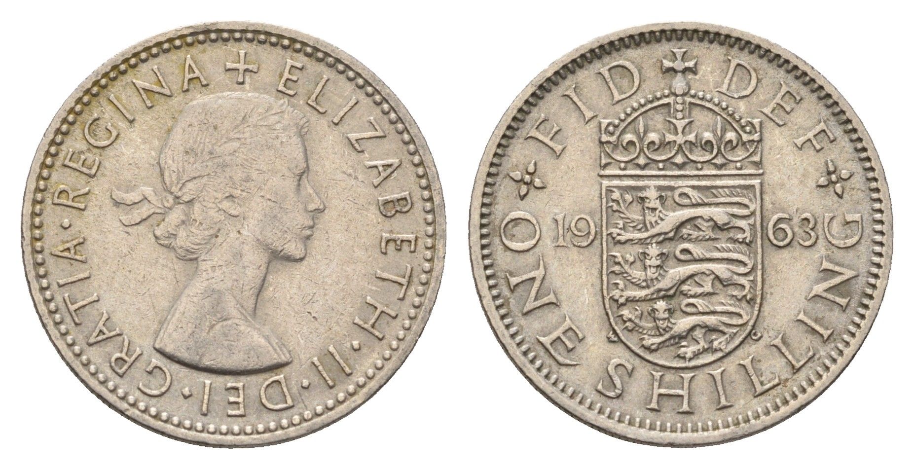 Великобритания 1 шиллинг 1963 Елизавета II (1952-2022), Английский герб KM 904, Spink 4147 медно-никель 4629-413