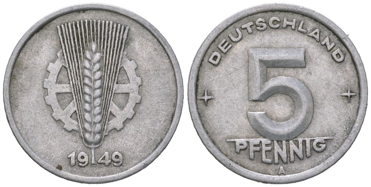 ГДР 5 пфеннигов 1949 A KM 2 алюмний 188-422