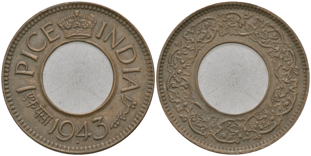 Британская Индия 1 пайс 1944 Георг VI (1936-1952) KM 533 бронза 33-1016