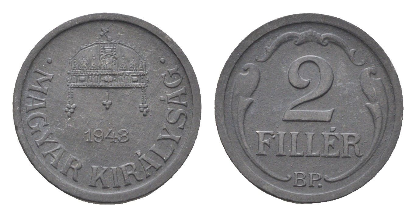 Венгрия 2 филлера 1943 BP KM 519 цинк 4664-856