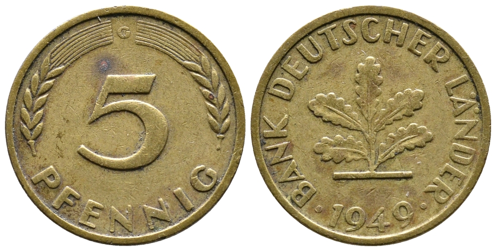 ФРГ 5 ПФЕННИГОВ 1949 G KM 102, J. 377 сталь плакированная латунью 26-1054