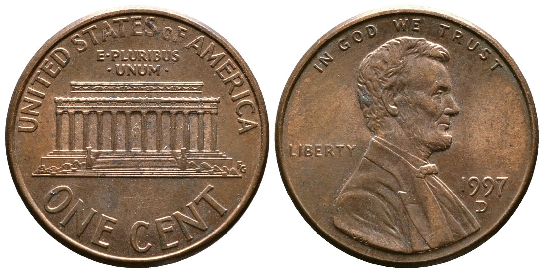 США 1 ЦЕНТ 1997 D, ЛИНКОЛЬН КМ 201b цинк плакированный медью 176-829