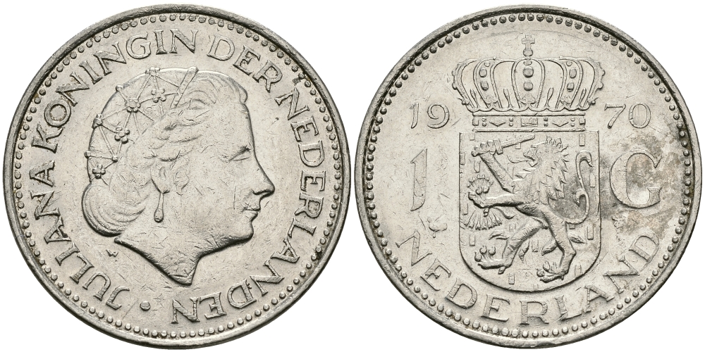 Нидерланды 1 гульден 1970 Юлиана (1948-1980) KM 184а никель 94-624