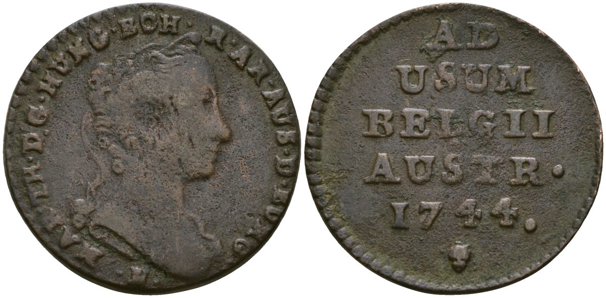 Нидерланды Австрийские 2 лиард 1744 Мария Тереза KM 1 медь 4132-1252