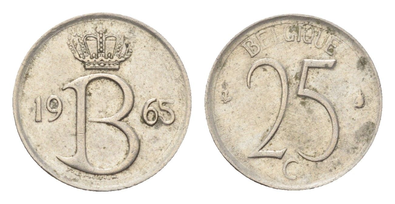 Бельгия 25 сантимов 1965 Belgique, Бодуэн I (1951-1993) KM 153 медно-никель 4705-325
