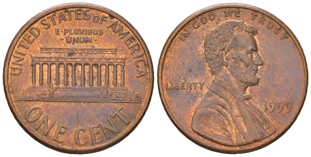 США 1 цент 1999 Авраам Линкольн  KM 201b цинк плакированная медью 220-1169