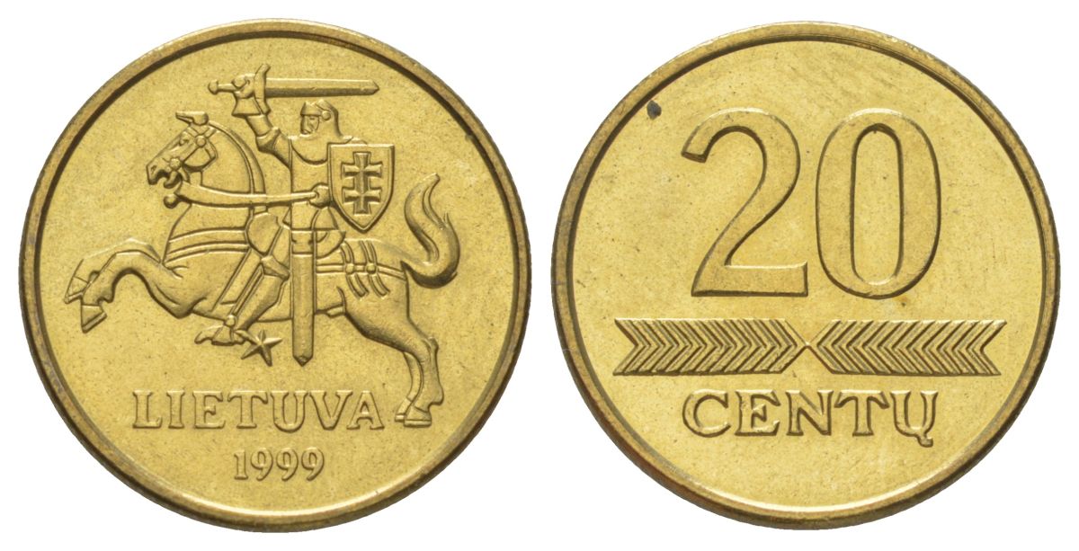 Литва 20 центов 1999 KM 107 никель латунь UNC 4625-612