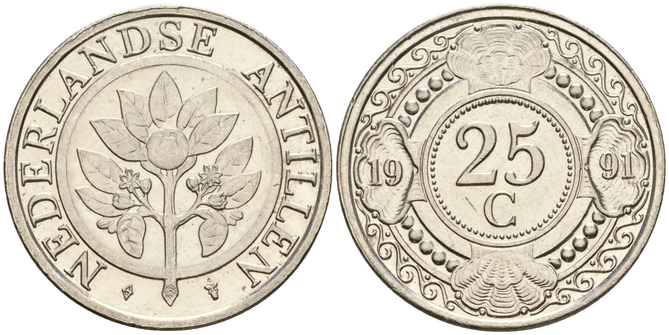 Нидерландские Антилы 25 центов 1991 Беатрикс (1980-2013) KM 35 сталь плакированная никелем 4364-1817