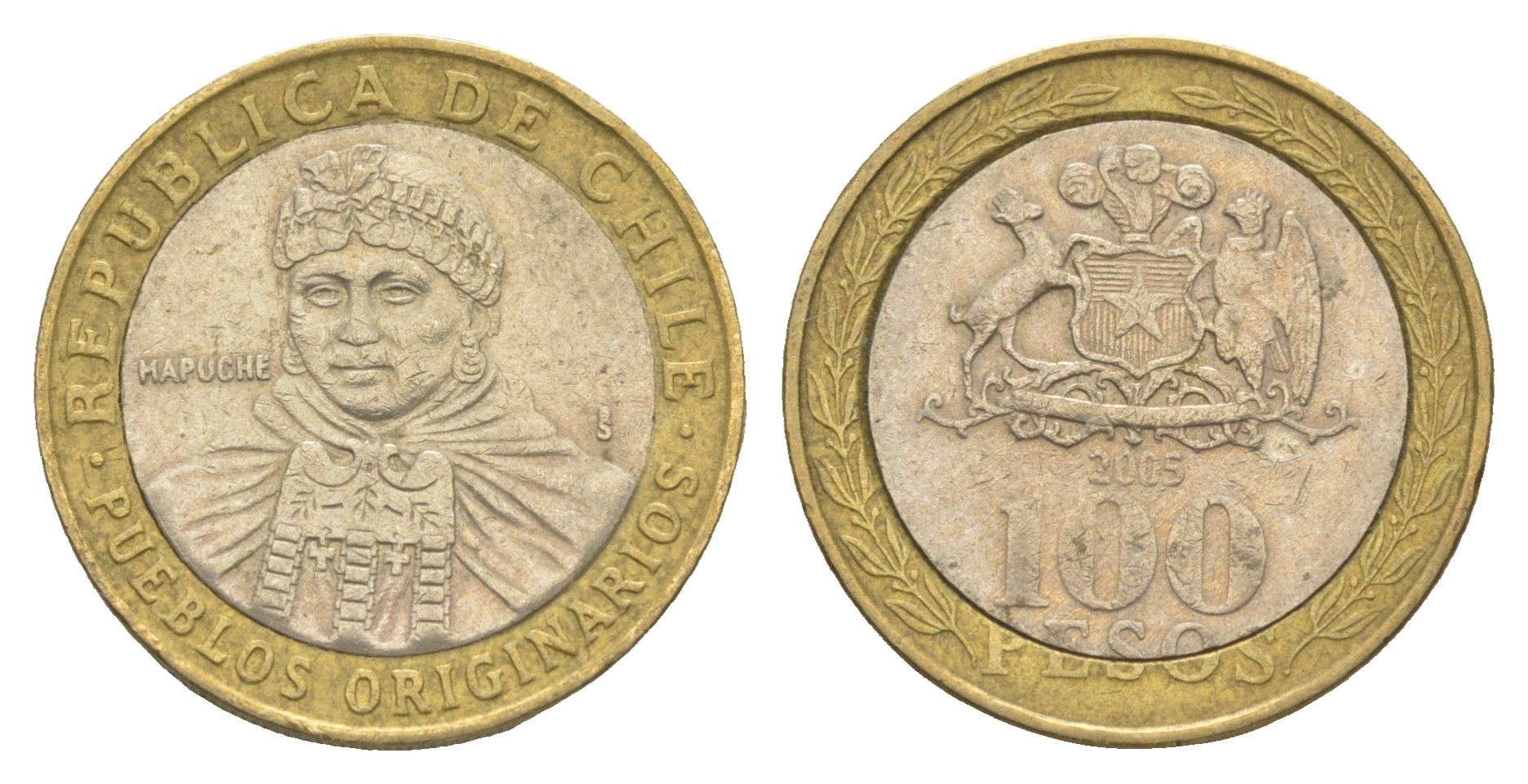 Чили 100 песо 2005 KM 236 биметалл 4638-342