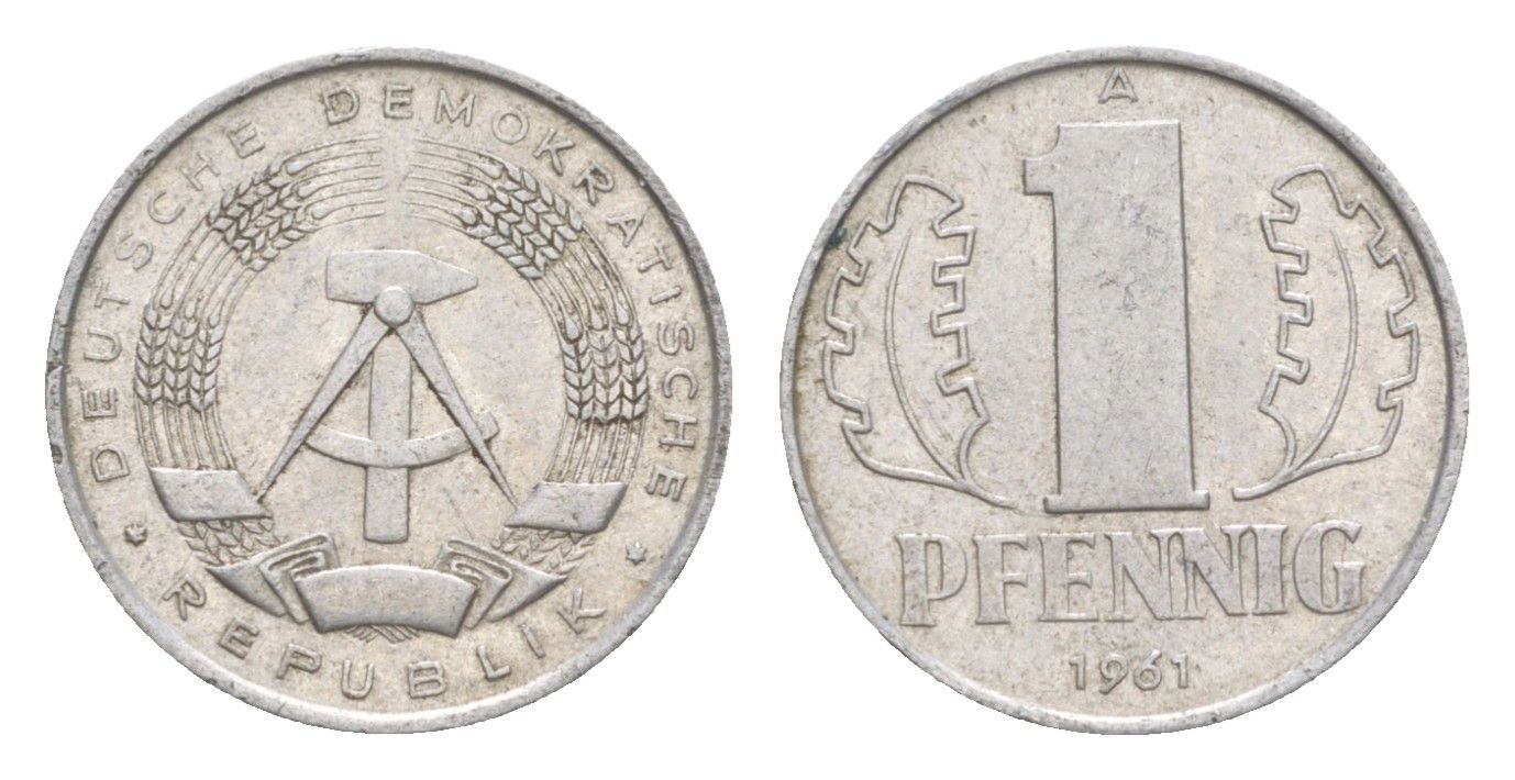 ГДР 1 пфенниг 1961 KM 8.1 алюминий 4643-411