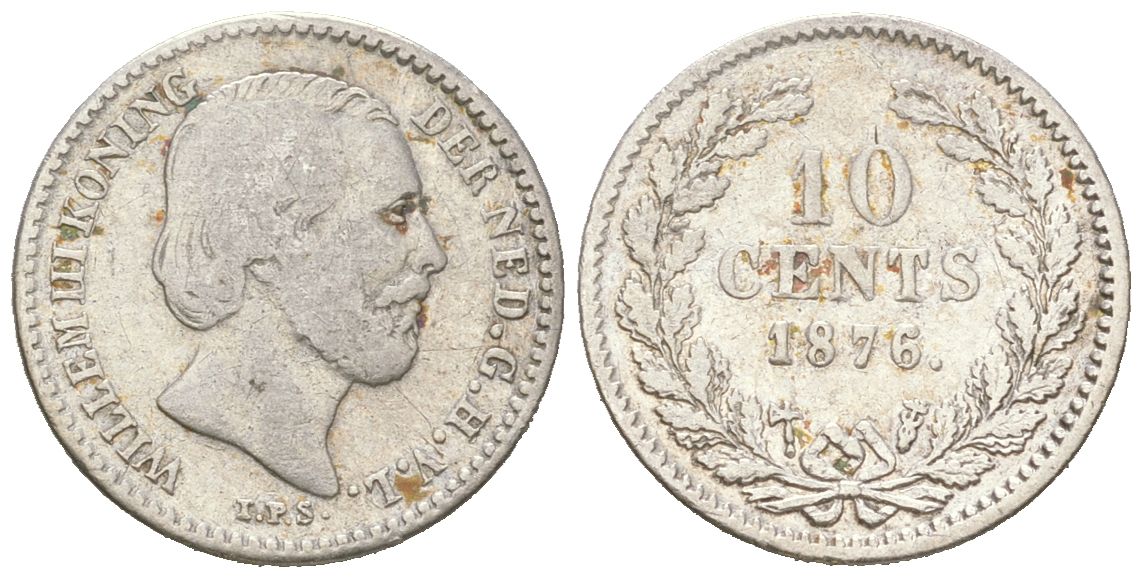 Нидерланды 10 центов 1876 Виллем III (1849-1890) KM 80 серебро 4152-833