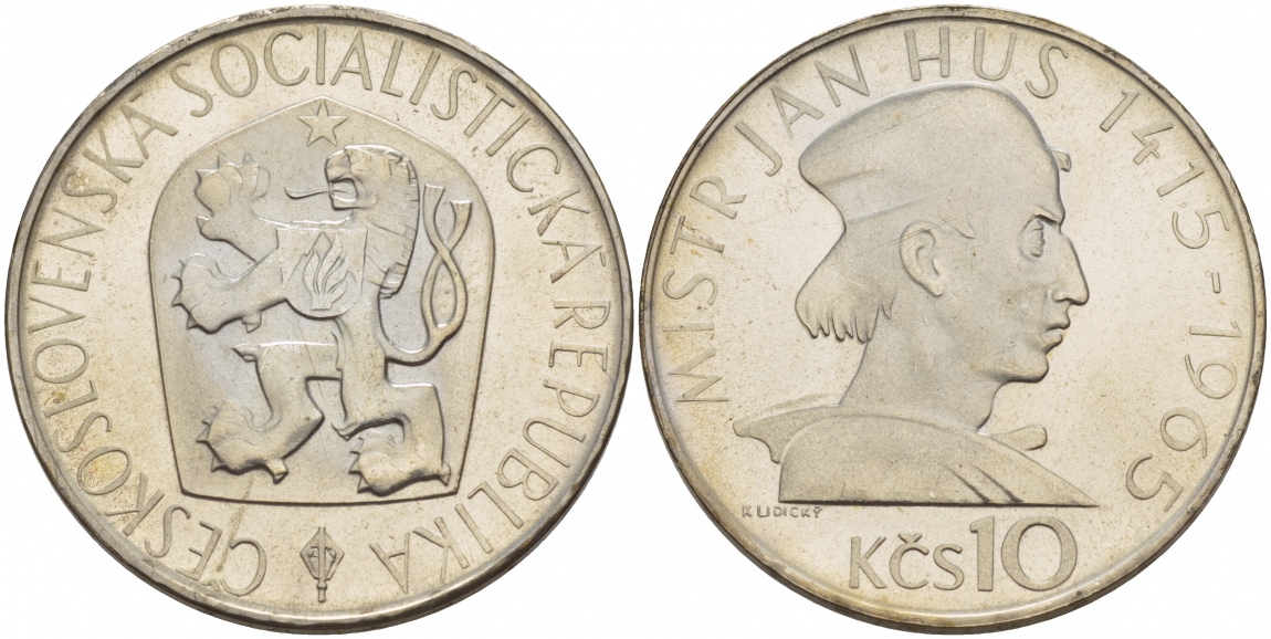 Чехословакия 10 крон 1965 550 лет со дня смерти Яна Гуса KM 58 серебро PROOF 00-00