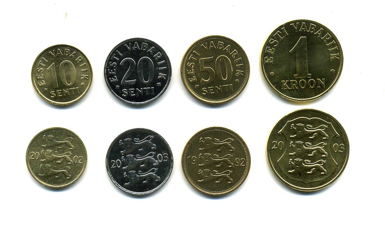 ЭСТОНИЯ ЛОТ ИЗ 4 МОНЕТ 1992-2003 (10, 20, 50 ЦЕНТОВ, 1 КРОНА) KM 22, 23a, 24, 35 UNC N2-17