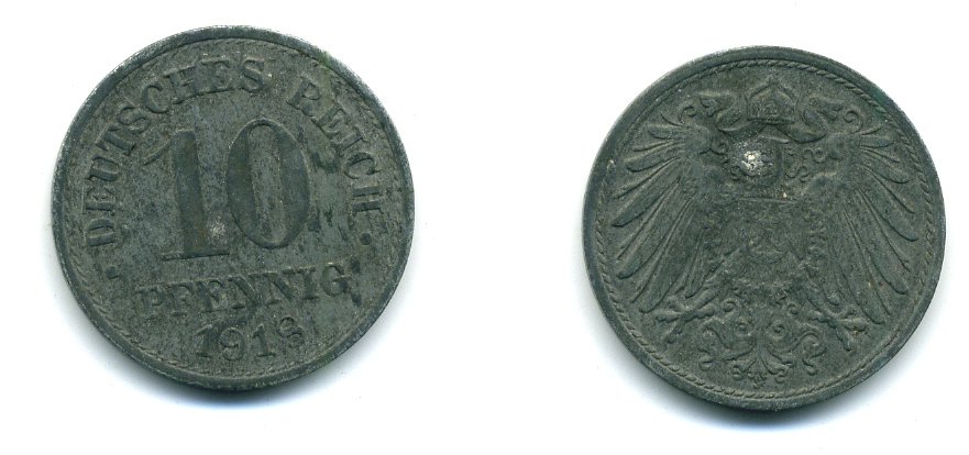 ГЕРМАНИЯ 10 ПФЕННИГОВ 1918 KM 26, J. 299 цинк 54-467