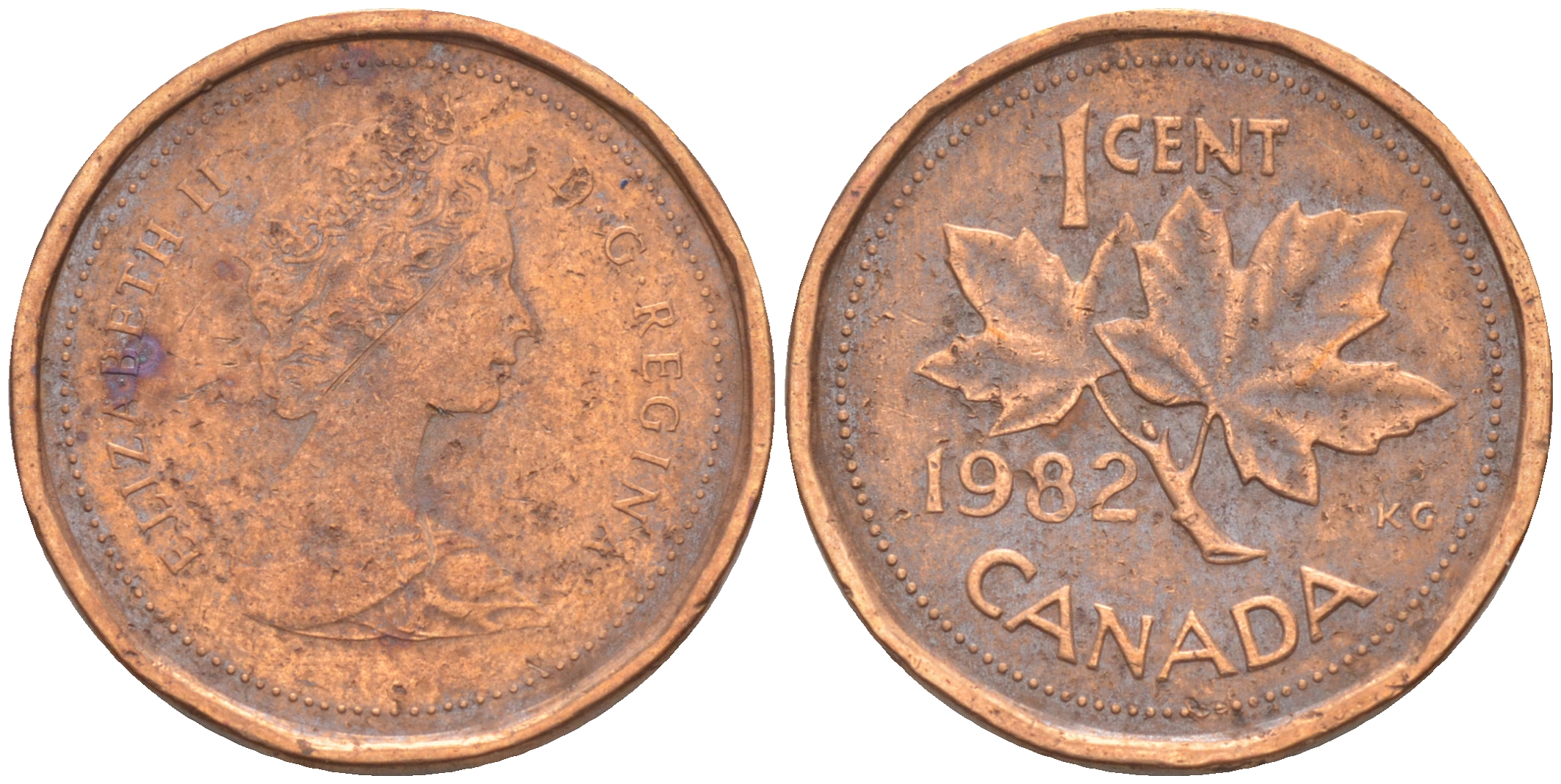 Канада 1 цент 1982 Елизавета II (1952-2022), кленовый лист KM 132 бронза 188-762