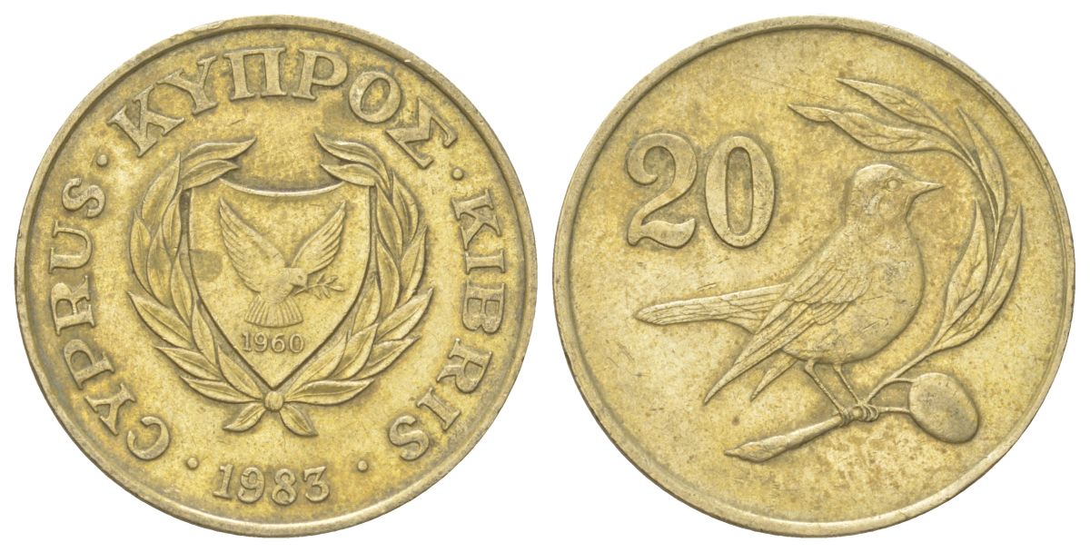 Кипр 20 центов 1983 птичка KM 57.1 никель латунь 4628-937
